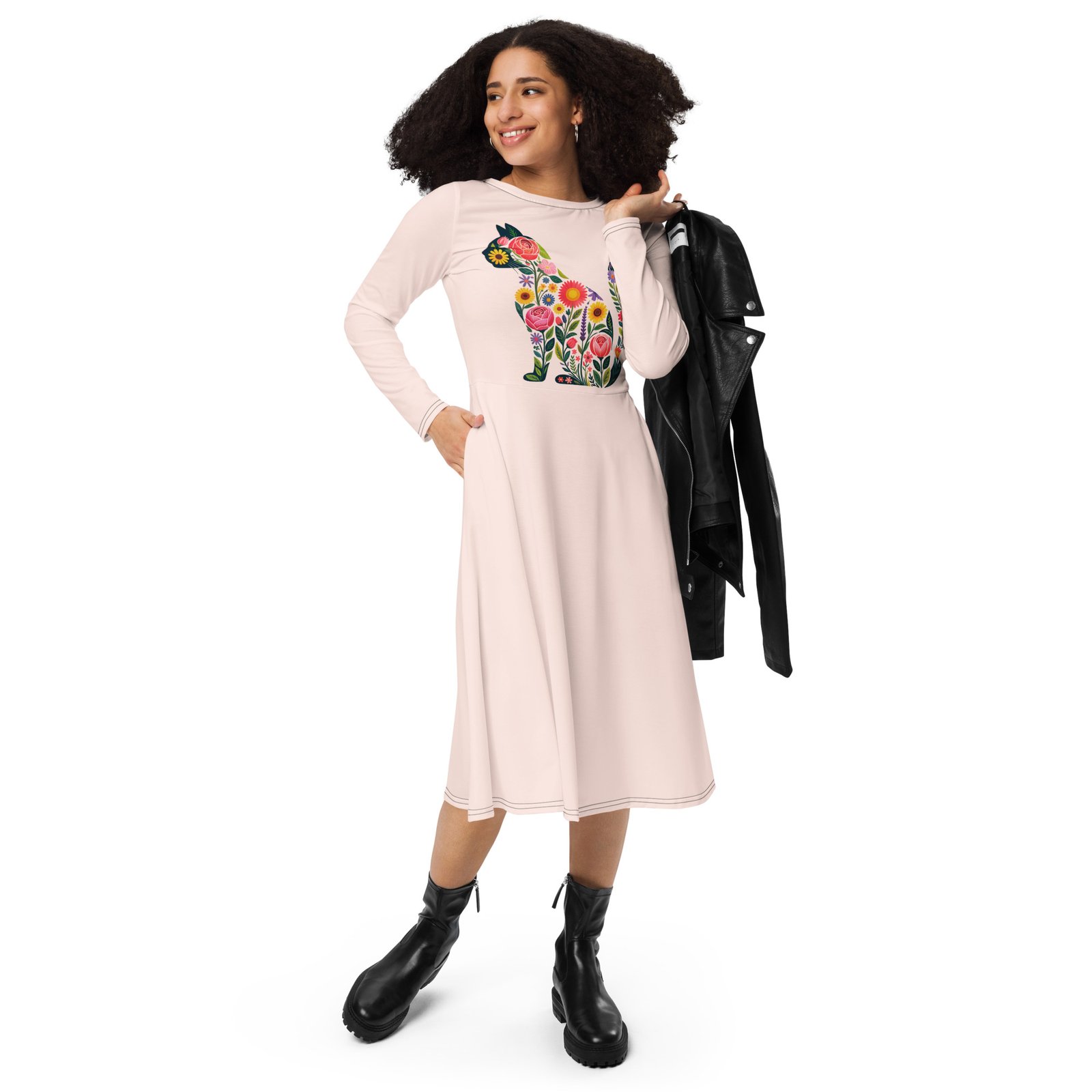 Rochie Midi cu Silueta de Pisica