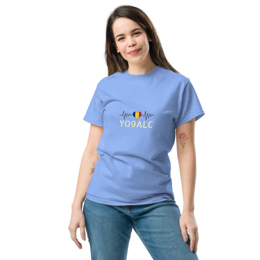 Tricou Unisex cu Indicativ Radioamator Personalizat si Inima Romania