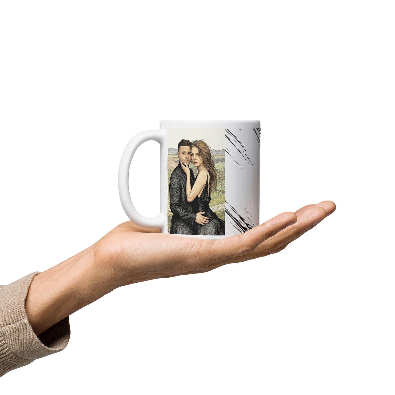 Cana Portret Stilizat – Color Line Sketch (325 ml) | Personalizată cu poza ta